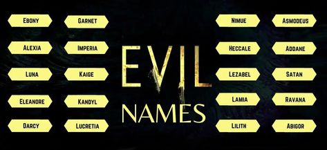 There’s a lot of meaning behind every name chosen and parents around the world are tasked with picking a perfect name for their little ones. Not all names are good there are some evil names which we shouldn’t give it to anyone. There are some names which are good or bad by one culture or ... Read more The post 221+ Evil Names For Male & Female With Meanings appeared first on Good Name. Evil Character Names Male, Evil Fantasy Names, Evil Female Names, Names That Mean Evil, Evil Character Names, Evil Male Names, Evil Girl Names, Demon Names Male, Evil Names Female