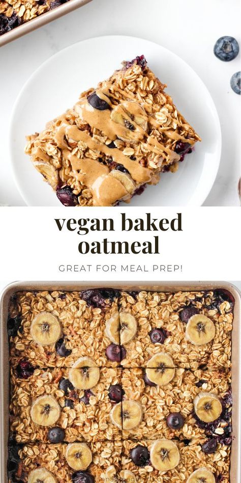 Vegan Baked Oatmeal, Vegan Baking Recipes, Vegan Oatmeal, Vegan Baked, Baked Oatmeal Recipes, Vegan Meal Prep, Baked Oatmeal, Oatmeal Recipes, Vegan Cooking