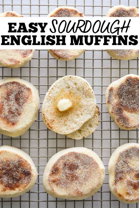 Sourdough english muffins. Best Sourdough Starter Recipe, Sourdough English Muffin Recipe, English Muffins Recipe, Sourdough Muffins, Easy Sourdough Bread Recipe, Recipe Using Sourdough Starter, Sourdough English Muffins, English Muffin Recipes, Homemade English Muffins