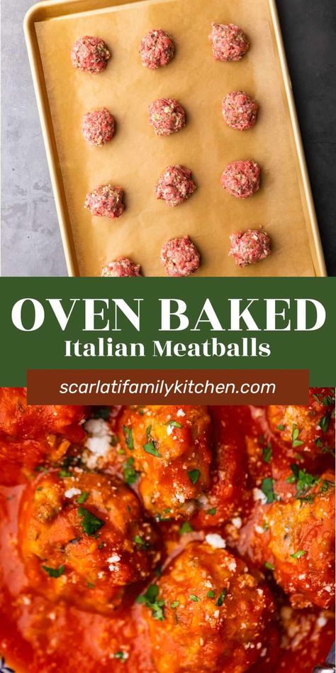 Get ready for Sunday dinner with my super juicy Oven Baked Italian Meatballs! These homemade meatballs are made with both ground beef and pork and perfect for spaghetti, subs and more! Sausage Meatballs For Spaghetti, Italian Pork Meatballs, Sunday Italian Dinner Ideas, Spaghetti Subs, Meatballs For Spaghetti, Best Italian Meatball Recipe, Italian Sausage Meatballs, Easy Italian Meatballs, Meatballs Baked