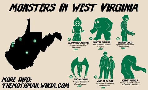 Based on the Cryptozoological Map of America design Cryptids Of Illinois, Cryptid Map, Cryptid Hunter Aesthetic, Scp Comics, Grafton Monster, Folklore Monsters, Urban Legends Stories, Scary Legends, Mothman Sightings