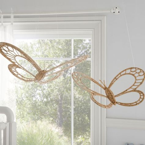 Butterfly Baby Room Nurseries, Butterfly Nursery Art, Wildflower Butterfly Nursery, Tinkerbell Nursery Theme, Butterfly Baby Nursery, Butterfly Nursery Themes, Fall Butterfly, Fairy Mobile, Rattan Weaving