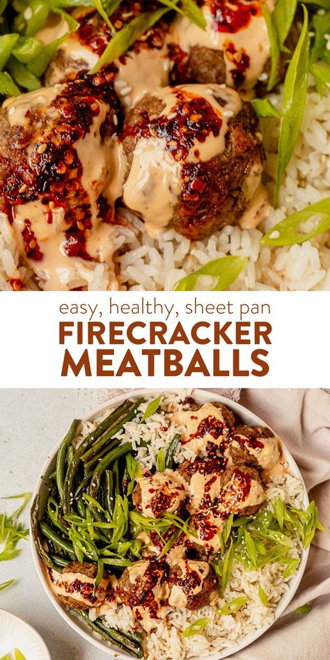 Family Dinner Ideas Mexican, Healthy Dinner Recipes Coconut Milk, Easy Staple Dinners, Week Day Meals Dinners, Hello Fresh Firecracker Meatballs Recipe, How To Serve Meatballs, Winter Meals Dairy Free, Meatballs Lunch Ideas, Cozy Recipes Dinners