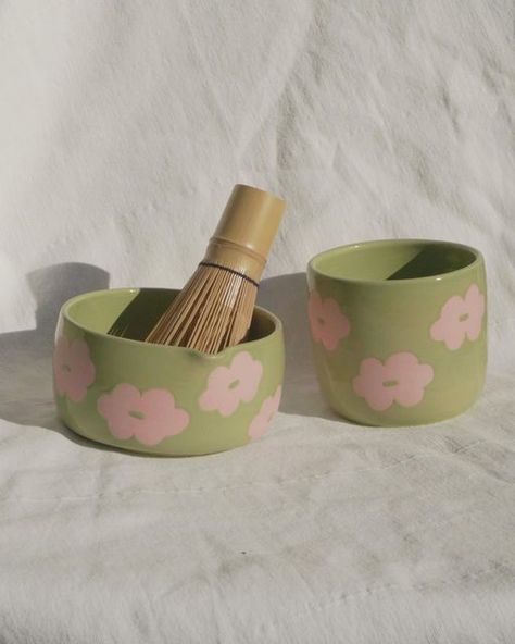 Matcha Set Ceramics, Ceramic Matcha Bowl, Matcha Pottery, Matcha Bowl Ceramics, Matcha Ceramic, Matcha Mug, Matcha Cup, Ceramics Painting, Bday Wishlist