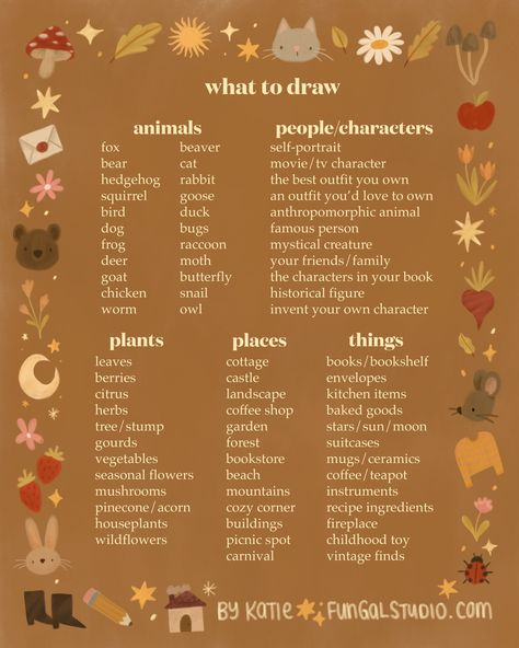 Art Concepts Ideas Inspiration, 200 Drawing Prompts, Oc Art Challenge Character Design, Nature Art Prompts, Sketchbook Ideas Prompts, Cottage Core Drawing Prompts, Random Drawing Prompts, Random Drawing Challenge, Art Block Prompts