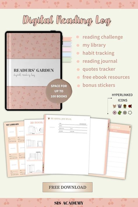 digital reading notebook, digital reading journal, digital book log, reading challenge template Ipad Reading, Reading Journal Printable, Digital Reading Journal, Free Planner Templates, Book Reading Journal, Free Notebook, Tracker Free, Reading Notebook, Notebook Templates