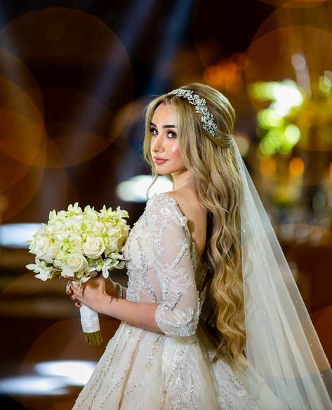 Bride Hairstyles With Veil, Bride Hair Down, Bridal Hair Tiara, Hairstyles For All Hair Types, Bridal Hair Half Up, Wedding Hairstyles With Crown, Bridal Hair Down, Wedding Tiara Hairstyles, Half Up Wedding Hair