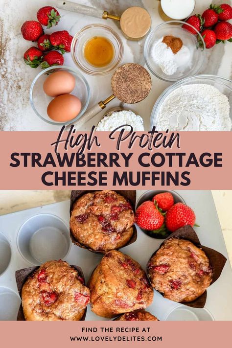 Try these strawberry cottage cheese muffins. Looking for high protein breakfast ideas? These Strawberry Cottage Cheese Muffins are high in protein, moist, and perfect for busy weekday mornings. Made with no refined sugar, they are protein packed on-the-go breakfast or snack idea for busy and healthy lifestyles. Freezer Protein Muffins, Breakfast Muffins Oatmeal, Cottage Cheese Strawberry Muffins, High Protein Pumpkin Muffins Cottage Cheese, Strawberry Cottage Cheese Muffins, High Protein Breakfast To Go, Cottage Cheese Breakfast Muffins, Protein Quick Breakfast, Cottage Cheese Blueberry Muffins