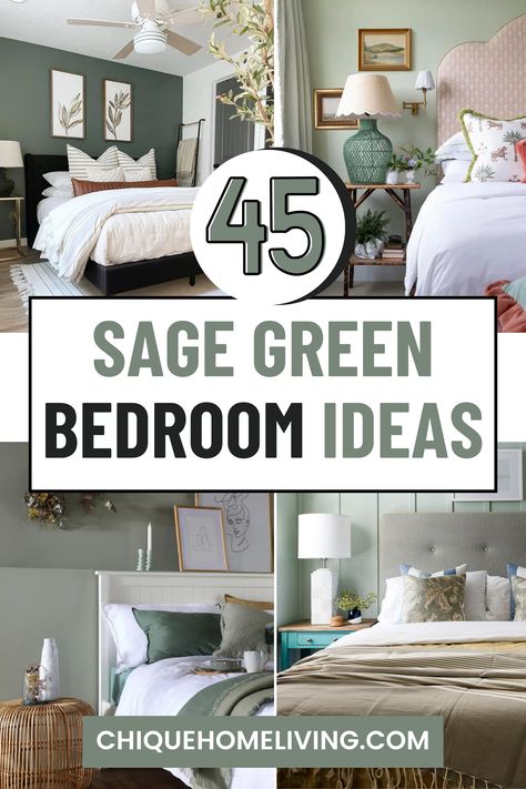 Sage Green Bedroom Walls Inspiration, Green And Off White Bedroom, Sage Green Wall Bedroom Ideas, Sage Feature Wall Bedroom, Eucalyptus Green Bedroom, Shades Of Green For Bedroom, Master Bedrooms Decor Sage Green, Relaxing Green Bedroom Ideas, Green Accent Wall Bedroom Farmhouse