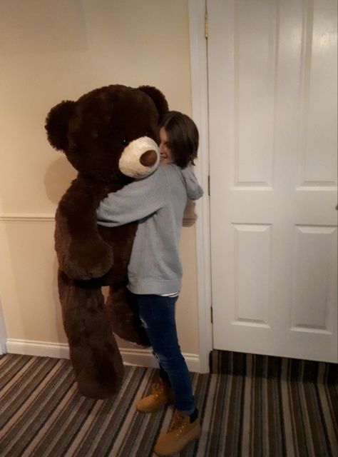 a teenage girl cuddling a big, stuffed, brown teddy bear that is almost the same size of the girl Giant Plushies Aesthetic, Stuffed Bear Aesthetic, Plushies Big, Huge Stuffed Animals, Giant Plushies, Bears Stuffed Animals, Big Stuffed Animals, Big Teddy Bear In Bedroom, Huge Teddy Bear