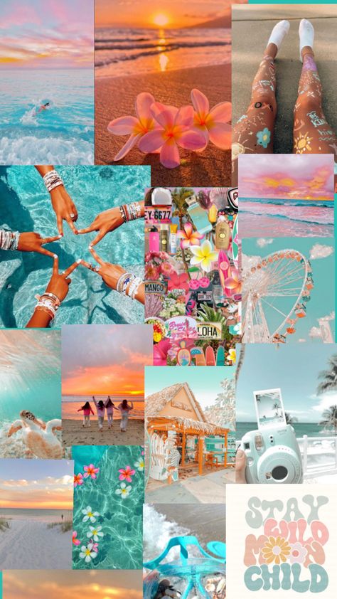 Preppy Summer Collage, Cute Wallpapers For Ipad Summer, Preppy Summer Wallpaper, Aesthetic Wallpaper Summer, Preppy Pics, Summer Beach Wallpaper, Beach Wallpaper Iphone, Preppy Wallpapers, Iphone Wallpaper Preppy