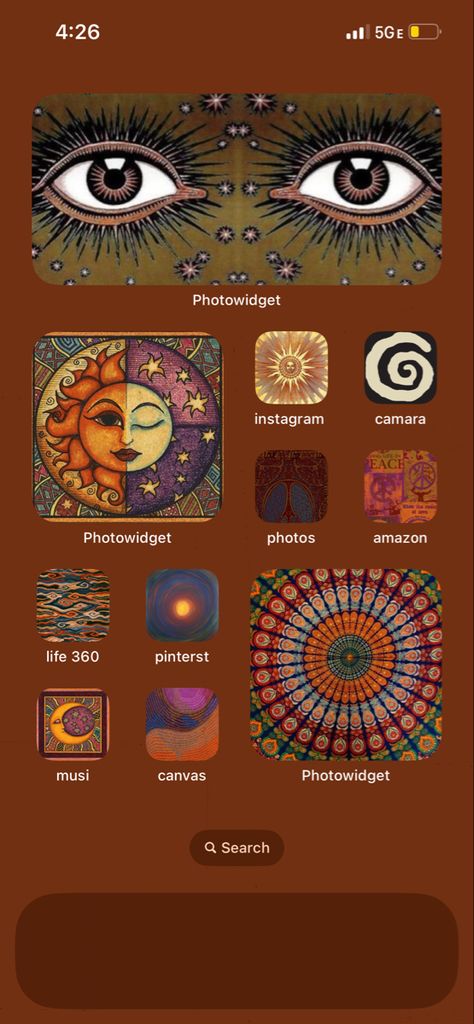 Ios 16 Wallpaper Whimsigoth, Hippy Homescreen, Iphone Homescreen Inspo Aesthetic, Phone Background Inspo With Widgets, Earthy Wallpapers Iphone, Spiritual Phone Layout, Boho Ios Homescreen, 70s Phone Theme, Boho Phone Theme Ideas