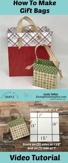 VIDEO TUTORIAL:  It's easy to make ANY SIZE gift bag from Designer Series Paper (DSP).  Jackie Bolhuis, Klompen Stampers Make Gift Bags, Klompen Stampers, How To Make A Gift Bag, Scrapbook Paper Crafts Diy, Jackie Bolhuis, Gift Bags Diy, Folding Origami, Creative Diy Gifts, Diy Bags Purses