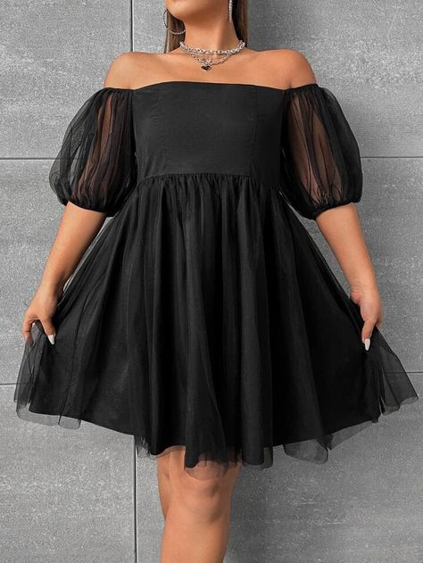 SHEIN MOD Plus Puff Sleeve Mesh Dress | SHEIN USA Reception Dress Long, Graduation Dress Plus Size, Plus Size Short Dresses, Elegant Red Dress, Big Girl Dresses, Plus Size Black Dresses, Puffy Dresses, Bachelorette Outfits, Plus Size Party Dresses