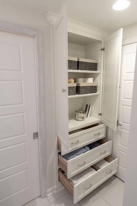 Linen Closet - Closet - Columbus - by Lewis Designs Custom Cabinetry | Houzz Closet In Bathroom, Linen Closet Design, Closet Pictures, Bathroom Linen Closet, Linen Cabinets, Bathroom Linen Cabinet, Bathroom Closet, Closet Remodel, Master Bath Remodel