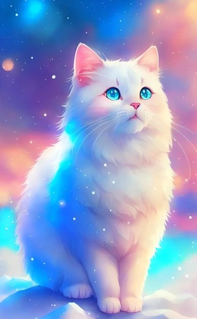 Cat with blue eyes on a colorful backgro... | Premium Photo #Freepik #photo #white-cat #cat-cartoon #cat-background #cat-drawing Wallpaper Gatos, Cat With Blue Eyes, Image Chat, Cute Cat Wallpaper, Cute Cats Photos, White Kittens, Colorful Background, Cat Cute