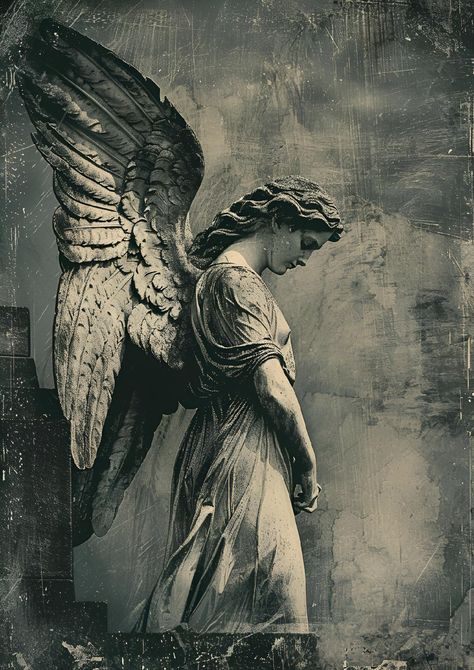 Save & follow for more stunning art! This serene angel statue, set against a gritty backdrop, exudes grace and contemplation. Its lifelike wings and solemn pose create a harmonious blend of beauty and introspection. Perfect for adding a touch of elegance and depth to any space. Transform your space with this exquisite art print or get inspired by the image prompt. #ArtPrint #AiArt #ModernDecor #AngelStatue #MonochromaticArt #VisualPoetry #ImagePrompt #AiImage Male Angels Art, Angel Aesthetic Art, Angel Statues Aesthetic, Weeping Angel Statue, Uriel Angel, Angel Reference, Angel Sculpture Art, Angel Statues Sculpture, Demon Angel