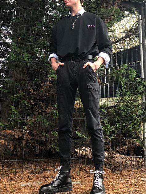 Eboy Outfit Men, Alt Mens Fashion Aesthetic, Professional Punk Work Outfits, Punk Alternative Style Men, Men's Alternative Fashion, Nerdy Outfits Men Geek Chic, Witchy Men Fashion, Goth Outfits For Men, Punk Skater Outfits