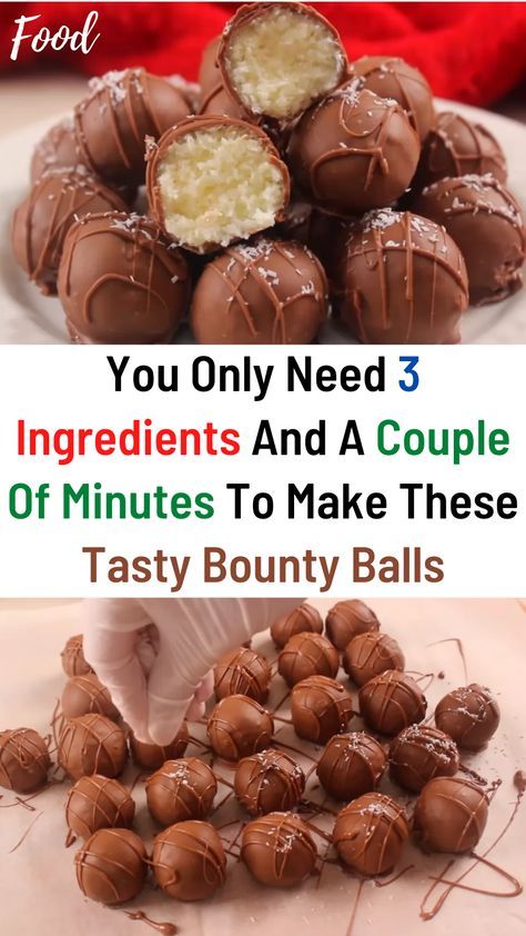 Bounty Balls, Coconut Balls Recipe, Barbeque Party, Coconut Balls, Dessert Aux Fruits, Homemade Sweets, Candy Recipes Homemade, Christmas Candy Recipes, Homemade Candies