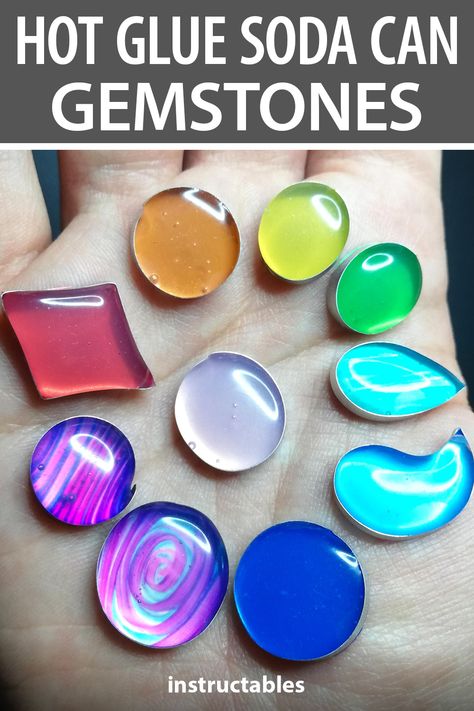 Reuse Soda Cans, Colored Hot Glue Crafts, Gemstone Crafts Ideas, Got Glue Crafts, Craft With Hot Glue, Diy Glue Crafts, Resin Crafts Jewellery, Craft Ideas With Hot Glue, Cool Things To Do With Hot Glue