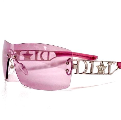 Dior Pink Glasses, Dior Pink Sunglasses, Pink Y2k Glasses, Pink Glasses Aesthetic, Pink Sunglasses Aesthetic, Dior Sunglasses Y2k, Dior Jewerly, Y2k Products, 2000s Dior