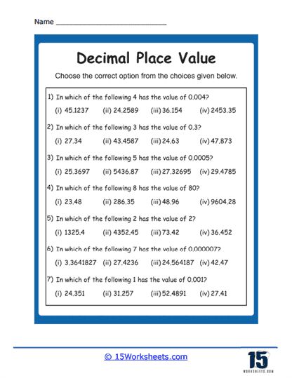 Place Value of Decimals Worksheets - 15 Worksheets.com Standard Form Math, Rounding Decimals Worksheet, Decimals Addition, Decimal Multiplication, Decimal Numbers, Place Value With Decimals, Mental Maths Worksheets, Math Decimals, Math Exercises