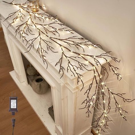 Amazon.com: LITBLOOM Lighted Brown Garland 6FT 120 LED Fairy Lights Plug in, Willow Vine Garland with Lights for Indoor Outdoor Home Fireplace Wall Easter Christmas Decoration : Home & Kitchen Garland On Mantle, Garland With Lights, Fall Fireplace Decor, Holiday Dining Table, Vine Garland, Fall Fireplace, Fireplace Lighting, Christmas Fireplace Decor, Christmas Mantle Decor