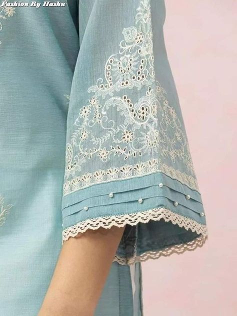 Stylish Sleeves, Kurti Sleeves Design, Lace Dress Design, Designer Kurti Patterns, Trendy Shirt Designs, Fashion Sewing Tutorials, Dress Neck Designs, Dress Design Patterns, Sleeves Designs For Dresses