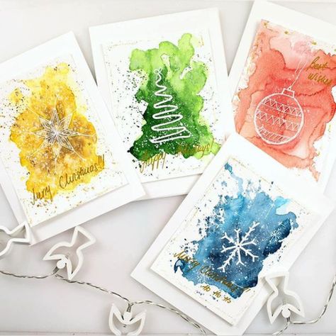 Diy Christmas Cards Easy, Watercolor Christmas Cards Diy, Painted Christmas Cards, Christmas Card Art, Homemade Christmas Cards, Watercolor Christmas Cards, Christmas Card Crafts, Easy Christmas Diy, Diy Christmas Cards