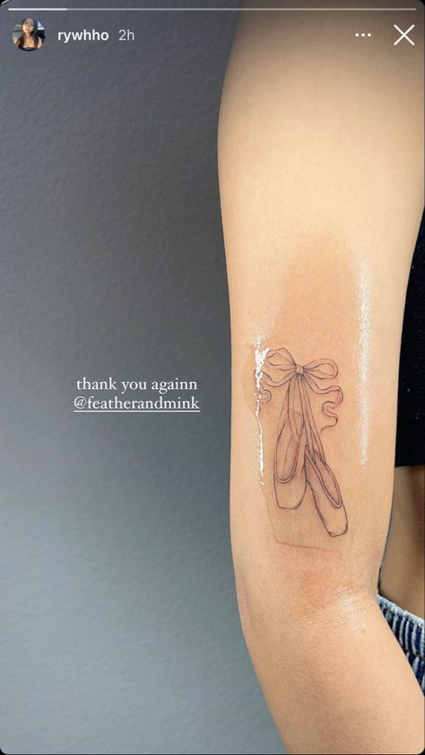 Dance Fine Line Tattoo, Meaningful Dance Tattoos, Ballet Fine Line Tattoo, Ballerina Slippers Tattoo, Nutcracker Tattoo Ideas, Ballerina Tattoo Design, Balletcore Tattoo, Dancing Through Life Tattoo, Ballet Tattoo Aesthetic