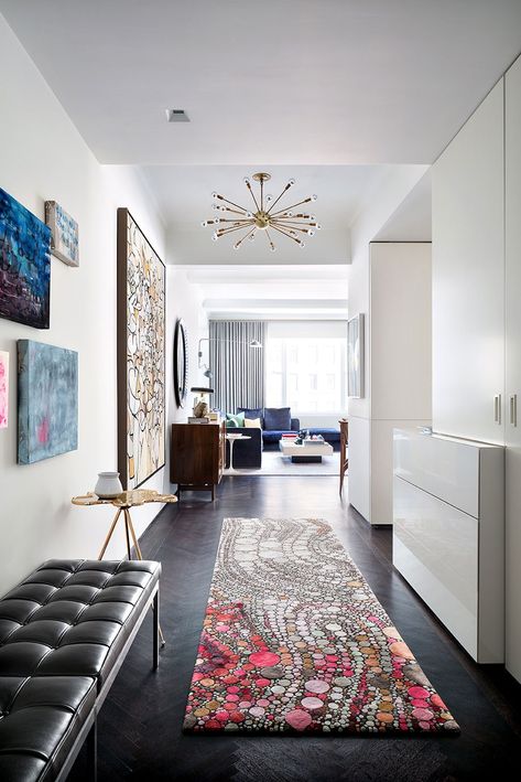 Modern New York Apartment, Miami Art Deco Interior, Apartment Entrance Design, Apartment Entrance, Murphy Beds, Entrance Design, New York Apartment, A Rug, Dream Apartment