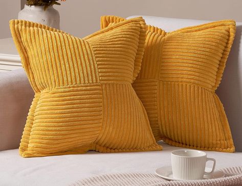 Yellow Cushion Covers, Yellow Pillow Covers, Stile Boho Chic, Boho Chique, Yellow Throw Pillows, Textured Throw Pillows, Yellow Cushions, 2 Number, Boho Throw Pillows