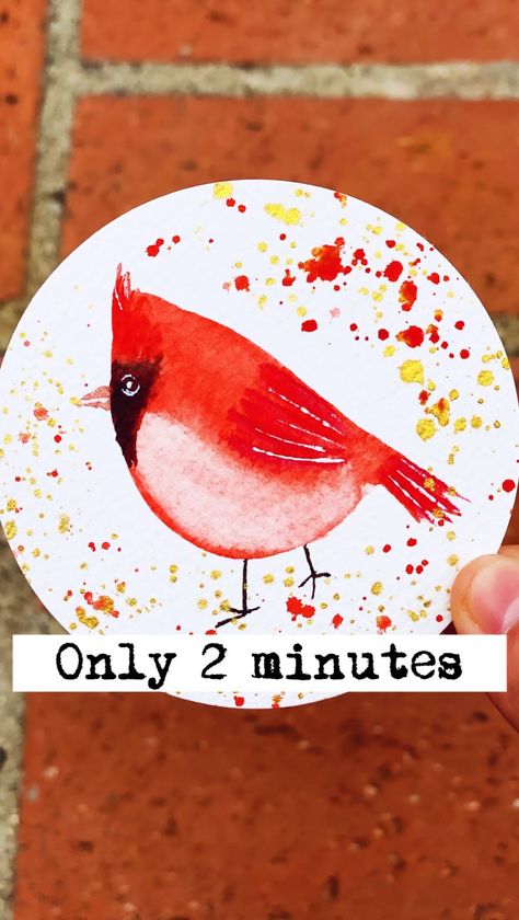 Mary Wu | Aspiring Watercolor & Flower Preservationist | 3 minutes is all you need to paint this cute bird with watercolor 🤗 🐤slowed down video with directions for subscribers🐤 “A bird does not… | Instagram Cardinal Watercolor Painting Easy, Cardinal Painting Easy, Christmas Watercolor Paintings Easy, Painting Cardinals, Mary Wu, 2024 Watercolor, Female Cardinals, Watercolor Cardinal, Cardinal Birds Art