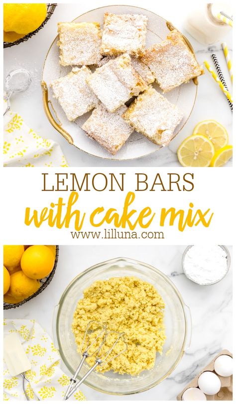 Lemon Bars with Cake Mix take a classic and make it even simpler!! It's still a little tart and a little sweet, and perfectly delish. #lemonbarswithcakemix #lemonbars #lemon #cakemix Lemon Bars With Cake Mix Boxes, Easy Cake Mix Desserts, Lemon Cream Cheese Bars, Classic Lemon Bars, Box Lemon Cake, Lemon Juice Benefits, Lemon Bars Easy, Cream Cheese Bars, Baker Baker