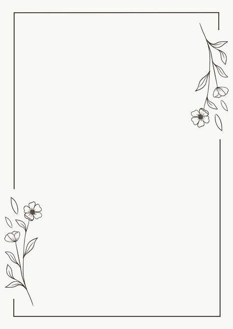 Minimalist Flowers Outline Border A4 Document Floral Border Design Simple, Minimalist Border Design, Simple Flower Border, Aesthetic Borders, Page Borders Design Handmade, Aesthetic Boarders Designs, Template Border, Flowers Outline, Page Background Design