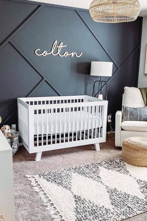 The following best nursery ideas for 2022 comes from inspiring homes around the world that were brought to life from parents just like you.Let these 50 best nursery ideas inspire you to pack your baby's room with major style Simple Accent Wall Ideas Nursery, Accent Wall Ideas With Wood, Nursery Wall Wood Design, Baby Nirsey Ideas, Navy Board And Batten Wall Nursery, Accent Wall With Wood Design Nursery, Simple Accent Wall Nursery, Accent Walls For Nursery, Wood Wall Design Ideas Nursery