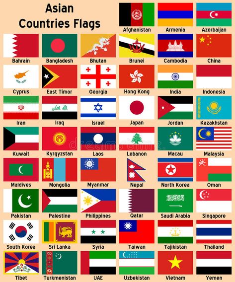 Asian Countries Flags. Illustrations showing all the Asian countries flags (Afgh , #spon, #showing, #countries, #flags, #Illustrations, #Asian #ad Flag Of Asian Countries, Flags Of Asian Countries, Asia Flags Country, Asian Flags Country, Asian Country Flags, Every Country Flag, Flags Of Asia, World Flags Printable, Asia Flags