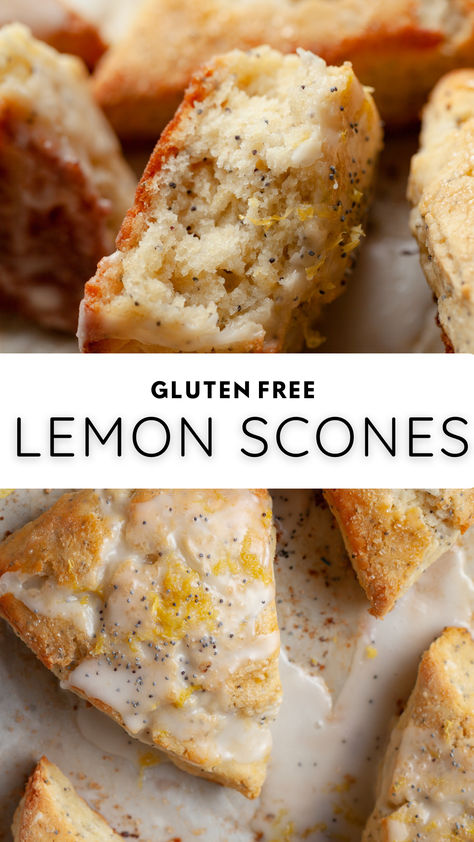 These Gluten Free Lemon Poppyseed Scones are bursting with zesty citrus flavor, perfect for breakfast or a delightful afternoon snack. Gluten Free Lemon Poppyseed Scones, Quick Lunch Recipes Gluten Free, Simple Gluten Free Snacks, Gluten Free Tea Bread, Gluten And Dairy Free Scones, Natural Gluten Free Foods, Gf Breakfast Pastries, Gf Lemon Poppyseed Muffins, Gluten Free Lemon Scones Recipe