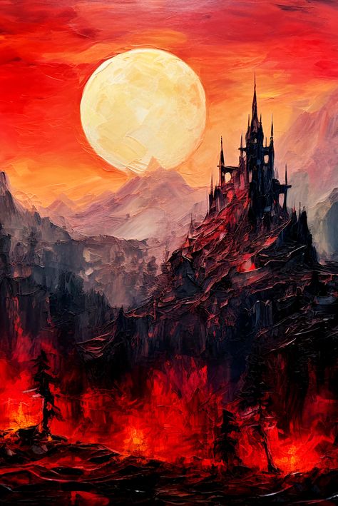 Gothic Oil Painting Art, Classic Gothic Art, Painting Gothic Art, Gouache Painting Gothic, Dark Castle Painting, Vampire Oil Painting, Gothic Style Painting, Gothic Castle Painting, Gothic Architecture Painting