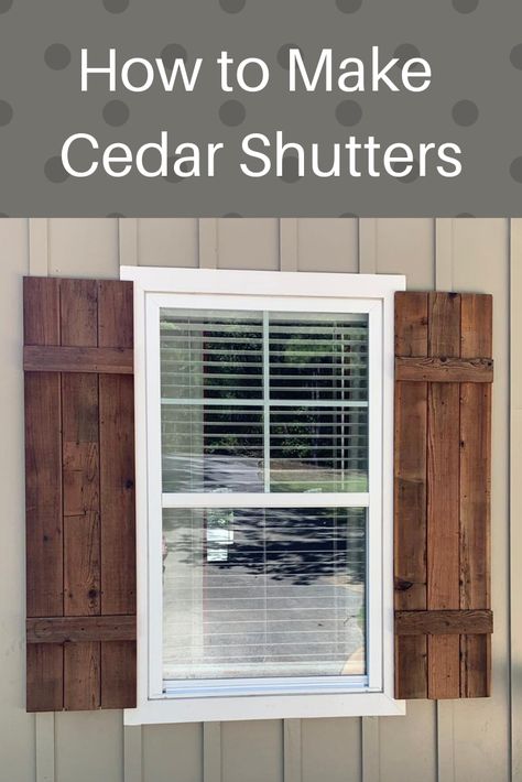 Diy Exterior Shutters How To Build, Alsace, How To Make Cedar Shutters, Wood Shutters Exterior Modern, How To Build Shutters Exterior, Wood Shutters Exterior Diy, How To Make House Shutters, Diy Board And Batten Shutters Exterior, Board And Batten Shutters On Siding