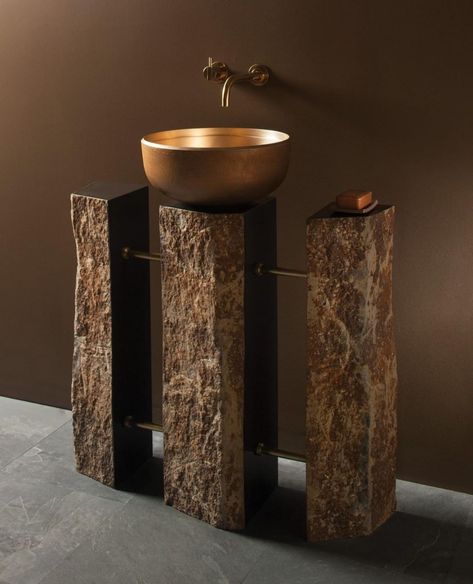 The Triple Basalt Pedestal is carved from a single basalt column, split into 3 pieces. It's truly a one of a kind piece for the bath.⁠ #stoneforest #bathdesign #bathroomdesign #interiordesign #interiorstyle #powderbath #luxuryhomes #styleinspiration #design #style Wall Sconces Kitchen, Tuscan Walls, Stone Forest, Traditional Wall Sconces, Pedestal Basin, Turkish Tiles, Casa Country, Decorative Wall Sconces, Basin Design