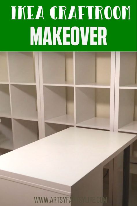 Kallax With Desk, Ikea Kallax Ideas Craft Room, Diy Ikea Alex Desk, Kallax Alex Desk, Kallax Lagkapten Desk Ideas, Billy Bookcase Craft Room, Kallax Ikea Craft Room, Kallax Craft Room Ideas, Ikea Kallax Craft Room