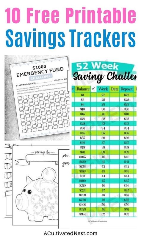 10 Free Printable Savings Trackers- If you want to save money, then you need to check out these fabulous free printable savings trackers! They'll help you get your finances in order and ready for whatever you are saving for! | #freePrintables #savingsTrackers #saveMoney #moneySavingTips #ACultivatedNest Free Budget Printables Templates Saving Money, Saving Money Printables Free, Savings Challenge Biweekly Free Printable, Free Printable Savings Chart, Money Stuffing Challenge, Savings Sheet Free Printable, Saving Planner Printables, Free Money Printables, Blank Savings Challenge Printable Free