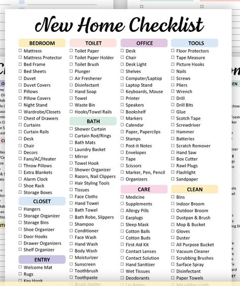 Home Basics List, List To Buy For New Home, Home Necessities Checklist, Bedroom Needs Checklist, Home Buyer Checklist, Move In List New Homes, House Hold Necessities List, Living Room Checklist For New Home, List For Moving Into A New House