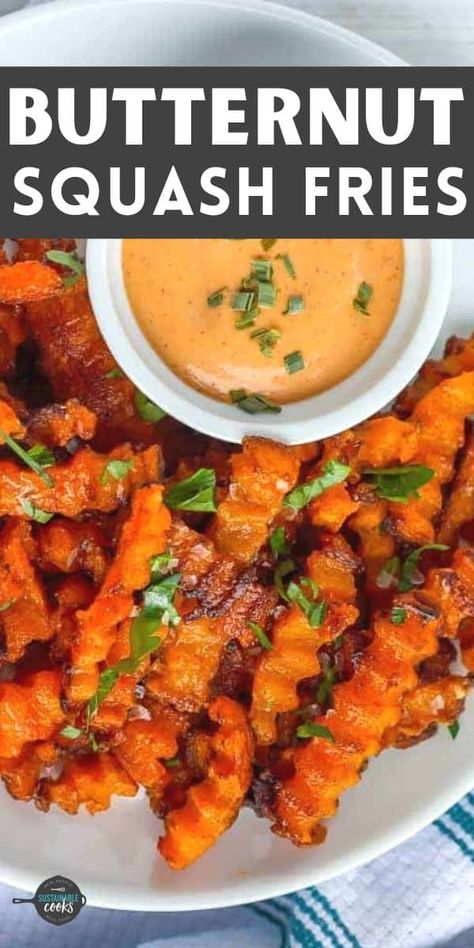 Butternut Fries, Vegan Butternut Squash Recipes, Butternut Squash Fries, Squash Fries, Butternut Recipes, Healthy Butternut Squash, Frozen Butternut Squash, Baked Butternut Squash, Veggie Fries