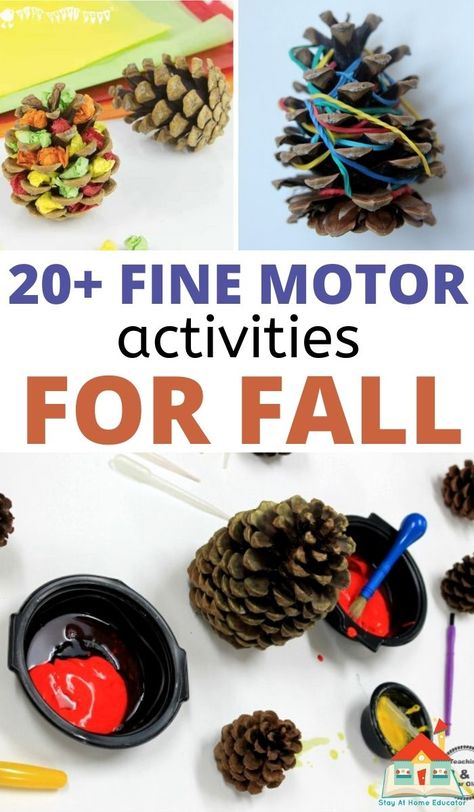 Fall fine motor activities are creative, autumn-themed ways to build and improve fine motor skills in kids. Here are 20+ activities to try! There are activities for toddlers, preschool, and kindergarten kids, too. Fall Fine Motor Activities, Fall Stem Activities, Toddler Fine Motor Activities, Fall Activities For Toddlers, Preschool Fine Motor Skills, September Activities, Preschool Fine Motor Activities, Cognitive Activities, Fine Motor Activities For Kids