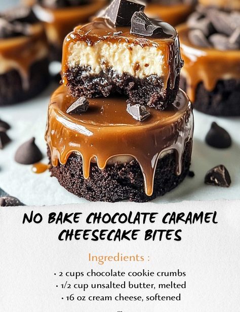 @kitchenbeachofficial • No Bake Chocolate Caramel Cheesecake Bites 🧡💛🍫 Ingredients: • 2 cups chocolate cook... • Threads No Bake Chocolate Caramel Cheesecake Bites, Caramel Cheesecake Bites, Chocolate Caramel Cheesecake, Homemade Big Mac Sauce, Homemade Big Mac, Cheesecake Bites, No Calorie Foods, Cookie Crumbs, Low Calorie Recipes