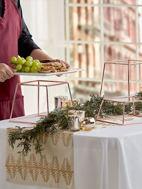 Table Risers Diy Ideas Wedding, Food Display Stands Buffet, Outdoor Buffet Table Ideas Parties Food, Spring Food Table Display, Tiered Buffet Display, Buffet Table Decor Wedding, Party Buffet Table Decor, How To Display Food At Different Heights, Food Risers Display Party Ideas