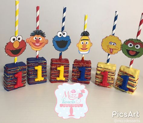 Sesame Street Rice Krispie Treats Elmo Snacks, Seaseme Street Birthday Party, Sesame Street Birthday Party Ideas Boy, Sesame Street Birthday Cakes, Muppets Party, Rice Treats, Sesame Street Cake, Elmo Birthday Party, Sesame Street Birthday Party