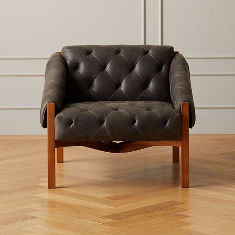 Leather Chairs | CB2 Black Leather Chair, Accent Chairs & Armchairs, Brown Legs, Woven Chair, Tufted Chair, Modern Accent Chair, Leather Lounge Chair, Leather Lounge, Blue Chair